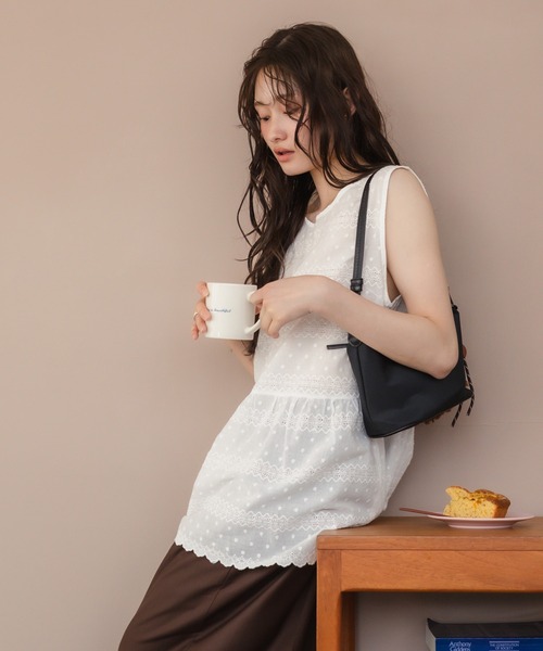 HEILIS(ヘイリス)の「コットンチュニックワンピース/ノースリー部 韓国 刺繍 春服 夏服 ガーリー レース スカラップ フレンチシック トレンド(チュニック・レディース・オフホワイト・FREE)」の14枚目の写真