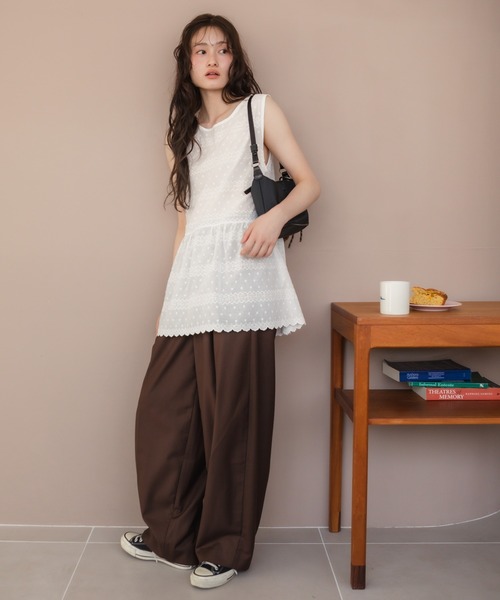 HEILIS(ヘイリス)の「コットンチュニックワンピース/ノースリー部 韓国 刺繍 春服 夏服 ガーリー レース スカラップ フレンチシック トレンド(チュニック・レディース・オフホワイト・FREE)」の18枚目の写真