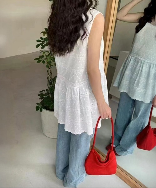 HEILIS(ヘイリス)の「コットンチュニックワンピース/ノースリー部 韓国 刺繍 春服 夏服 ガーリー レース スカラップ フレンチシック トレンド(チュニック・レディース・オフホワイト・FREE)」の21枚目の写真