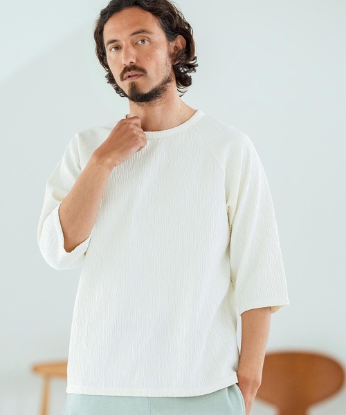 Magine(マージン)の「mt9599-Textured Jacquard Fabric Raglan Sleeve T-shirt Tシャツ(Tシャツ/カットソー・メンズ・ブラック/ホワイト/チャコール・44/46/48)」の1枚目の写真