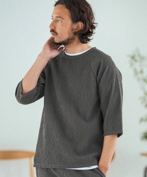 Magine(マージン)の「mt9599-Textured Jacquard Fabric Raglan Sleeve T-shirt Tシャツ(Tシャツ/カットソー・メンズ・ブラック/ホワイト/チャコール・44/46/48)」の3枚目の写真