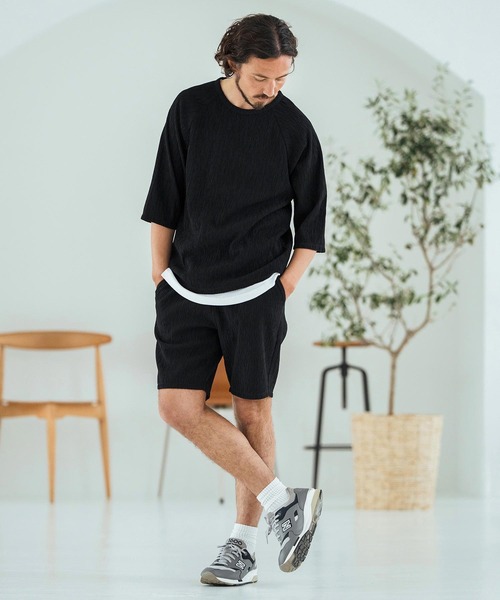 Magine(マージン)の「mt9599-Textured Jacquard Fabric Raglan Sleeve T-shirt Tシャツ(Tシャツ/カットソー・メンズ・ブラック/ホワイト/チャコール・44/46/48)」の21枚目の写真