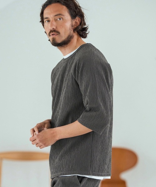 Magine(マージン)の「mt9599-Textured Jacquard Fabric Raglan Sleeve T-shirt Tシャツ(Tシャツ/カットソー・メンズ・ブラック/ホワイト/チャコール・44/46/48)」の20枚目の写真