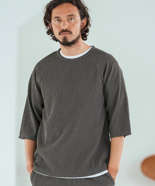 Magine(マージン)の「mt9599-Textured Jacquard Fabric Raglan Sleeve T-shirt Tシャツ(Tシャツ/カットソー・メンズ・ブラック/ホワイト/チャコール・44/46/48)」の19枚目の写真