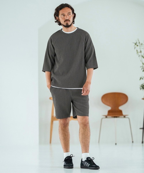 Magine(マージン)の「mt9599-Textured Jacquard Fabric Raglan Sleeve T-shirt Tシャツ(Tシャツ/カットソー・メンズ・ブラック/ホワイト/チャコール・44/46/48)」の17枚目の写真
