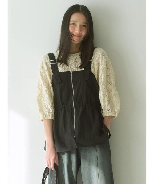 Samansa Mos2 blue（サマンサモスモスブルー）の「7分袖花ジャカードプルオーバー（Tシャツ/カットソー・レディース・オフホワイト/チャコールグレー/キナリ・F）」の6枚目の写真