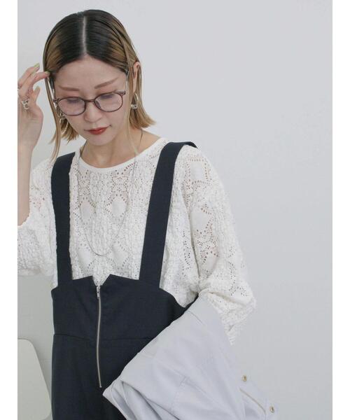 Samansa Mos2 blue（サマンサモスモスブルー）の「7分袖花ジャカードプルオーバー（Tシャツ/カットソー・レディース・オフホワイト/チャコールグレー/キナリ・F）」の8枚目の写真