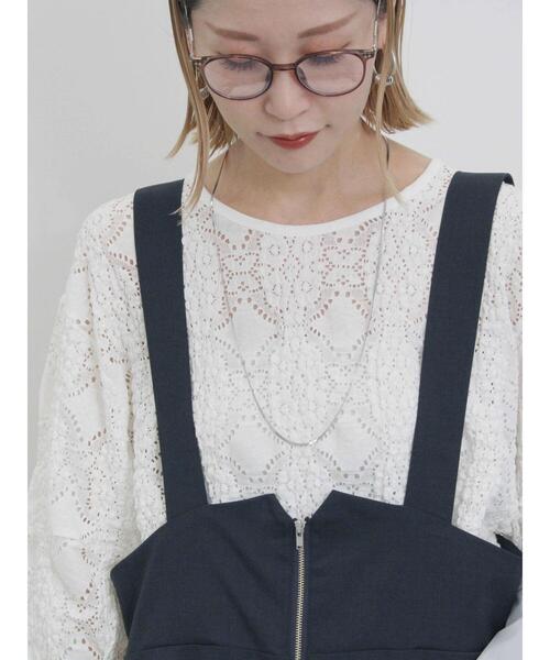 Samansa Mos2 blue（サマンサモスモスブルー）の「7分袖花ジャカードプルオーバー（Tシャツ/カットソー・レディース・オフホワイト/チャコールグレー/キナリ・F）」の9枚目の写真