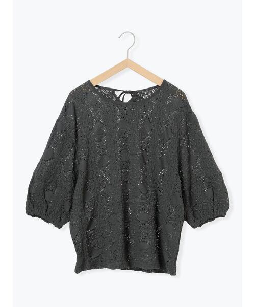 Samansa Mos2 blue（サマンサモスモスブルー）の「7分袖花ジャカードプルオーバー（Tシャツ/カットソー・レディース・オフホワイト/チャコールグレー/キナリ・F）」の20枚目の写真