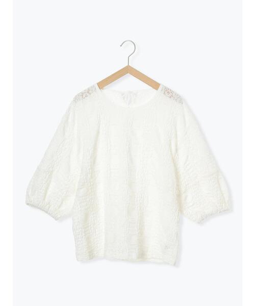 Samansa Mos2 blue（サマンサモスモスブルー）の「7分袖花ジャカードプルオーバー（Tシャツ/カットソー・レディース・オフホワイト/チャコールグレー/キナリ・F）」の22枚目の写真