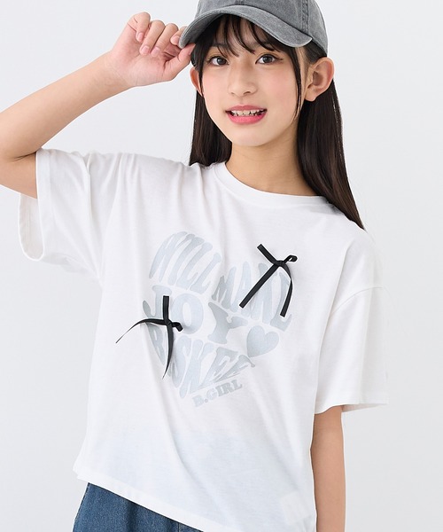ラメハートロゴ×リボンTシャツ/カットソー（Tシャツ/カットソー