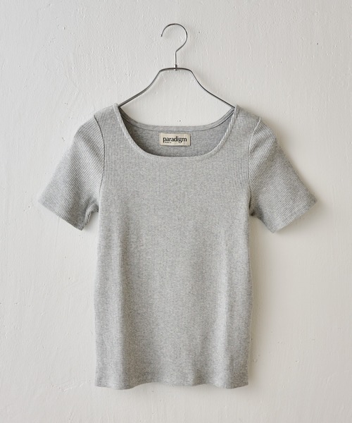 paradigm（パラダイム）の「【paradigm】コットンリブスクエアネックカットソー半袖（Tシャツ/カットソー・レディース・ブラック/グレー/ホワイト/チャコールグレー・SMALL/MEDIUM）」の4枚目の写真