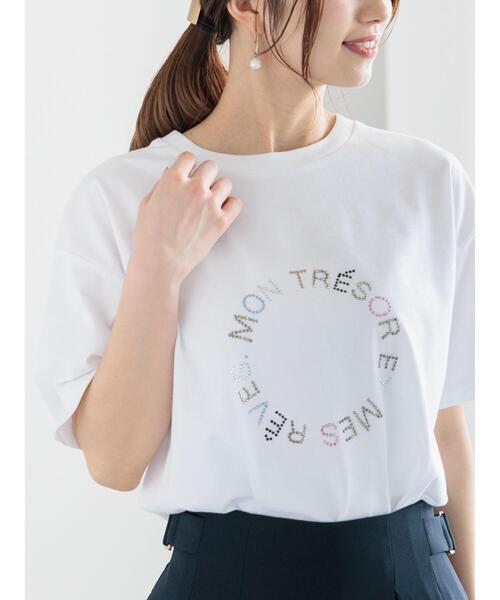 Te chichi（テチチ）の「ラインストーンサークルロゴTシャツ（Tシャツ/カットソー・レディース・シルバー/オフホワイト/チャコールグレー・F）」の2枚目の写真