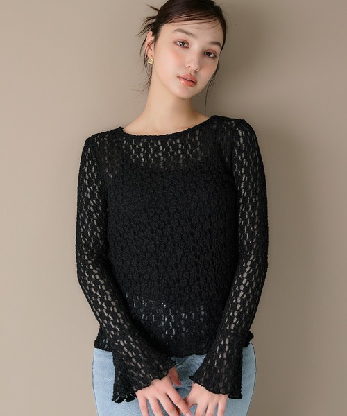 coca（coca）（コカ）の「フレアスリーブレーストップス（Tシャツ/カットソー・レディース・ブラック/アイボリー・S/M/L）」の2枚目の写真