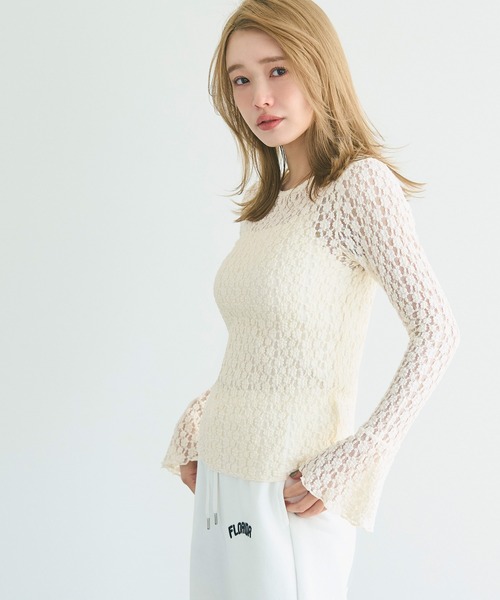 coca（coca）（コカ）の「フレアスリーブレーストップス（Tシャツ/カットソー・レディース・ブラック/アイボリー・S/M/L）」の4枚目の写真