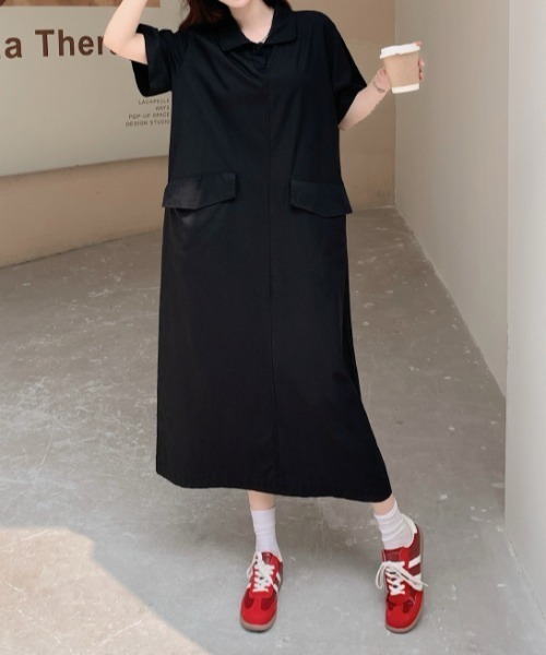 FAVORITO(ファヴォリート)の「襟付きポケット付き半袖ワンピース(ワンピース・レディース・カーキ/ブラック・L/XL)」の15枚目の写真