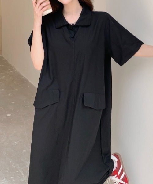FAVORITO(ファヴォリート)の「襟付きポケット付き半袖ワンピース(ワンピース・レディース・カーキ/ブラック・L/XL)」の20枚目の写真