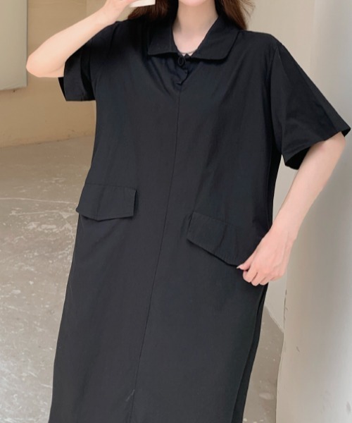 FAVORITO(ファヴォリート)の「襟付きポケット付き半袖ワンピース(ワンピース・レディース・カーキ/ブラック・L/XL)」の21枚目の写真