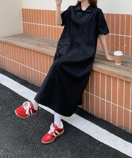 FAVORITO(ファヴォリート)の「襟付きポケット付き半袖ワンピース(ワンピース・レディース・カーキ/ブラック・L/XL)」の19枚目の写真
