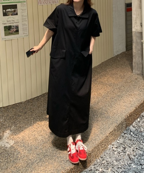FAVORITO(ファヴォリート)の「襟付きポケット付き半袖ワンピース(ワンピース・レディース・カーキ/ブラック・L/XL)」の8枚目の写真