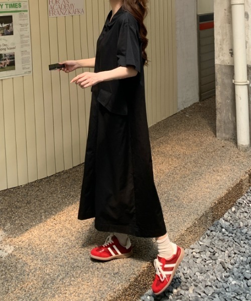 FAVORITO(ファヴォリート)の「襟付きポケット付き半袖ワンピース(ワンピース・レディース・カーキ/ブラック・L/XL)」の9枚目の写真