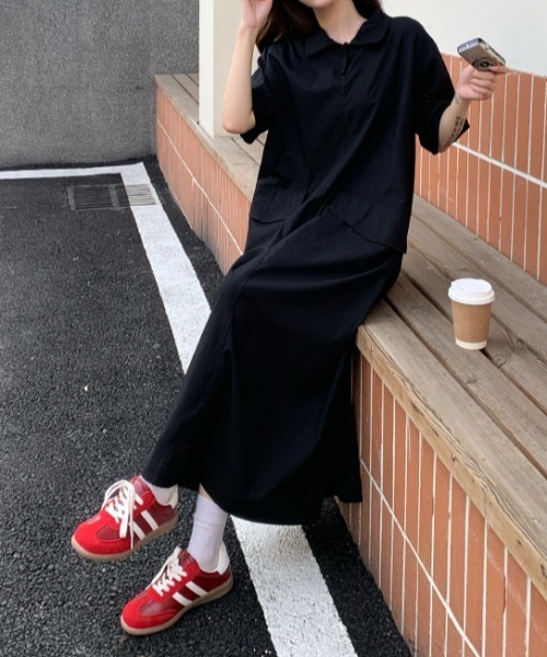FAVORITO(ファヴォリート)の「襟付きポケット付き半袖ワンピース(ワンピース・レディース・カーキ/ブラック・L/XL)」の11枚目の写真