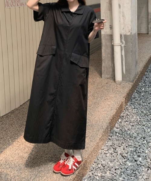 FAVORITO(ファヴォリート)の「襟付きポケット付き半袖ワンピース(ワンピース・レディース・カーキ/ブラック・L/XL)」の13枚目の写真