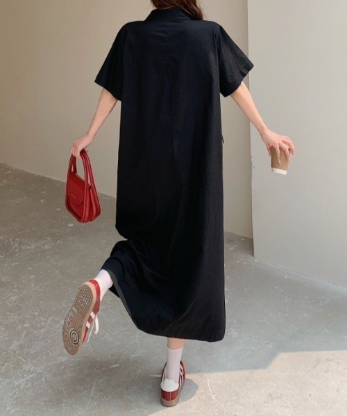FAVORITO(ファヴォリート)の「襟付きポケット付き半袖ワンピース(ワンピース・レディース・カーキ/ブラック・L/XL)」の7枚目の写真