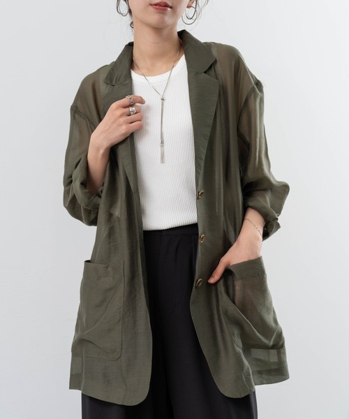 refinedworks（リファインドワークス）の「【refinedworks】 シアー 感が魅力的な テーラード サマー ジャケット（テーラードジャケット・レディース・ブラック/アイボリー/カーキ・FREE）」の3枚目の写真