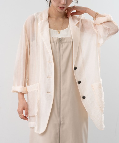 refinedworks（リファインドワークス）の「【refinedworks】 シアー 感が魅力的な テーラード サマー ジャケット（テーラードジャケット・レディース・ブラック/アイボリー/カーキ・FREE）」の18枚目の写真