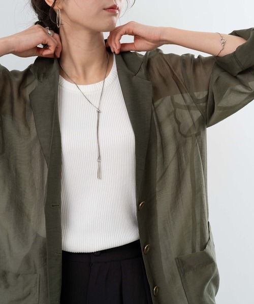 refinedworks（リファインドワークス）の「【refinedworks】 シアー 感が魅力的な テーラード サマー ジャケット（テーラードジャケット・レディース・ブラック/アイボリー/カーキ・FREE）」の4枚目の写真