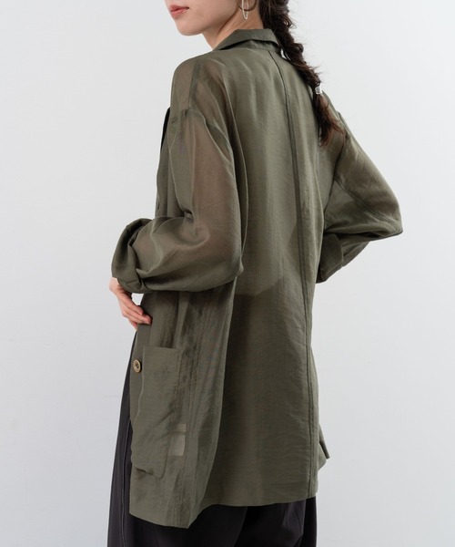 refinedworks（リファインドワークス）の「【refinedworks】 シアー 感が魅力的な テーラード サマー ジャケット（テーラードジャケット・レディース・ブラック/アイボリー/カーキ・FREE）」の5枚目の写真