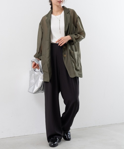 refinedworks（リファインドワークス）の「【refinedworks】 シアー 感が魅力的な テーラード サマー ジャケット（テーラードジャケット・レディース・ブラック/アイボリー/カーキ・FREE）」の6枚目の写真