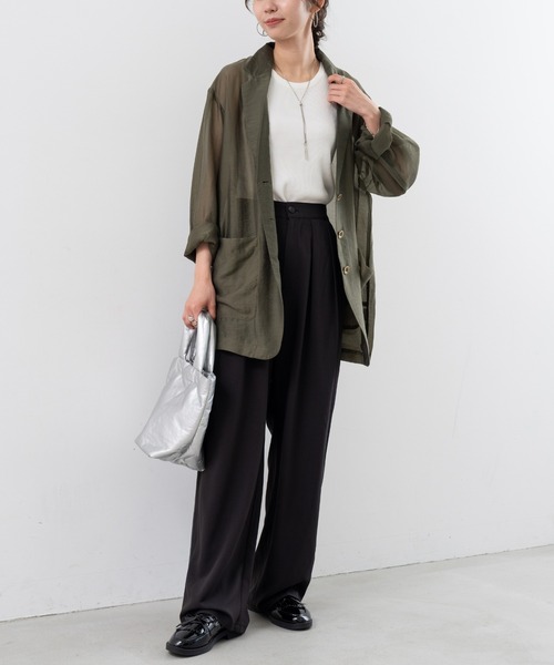 refinedworks（リファインドワークス）の「【refinedworks】 シアー 感が魅力的な テーラード サマー ジャケット（テーラードジャケット・レディース・ブラック/アイボリー/カーキ・FREE）」の9枚目の写真
