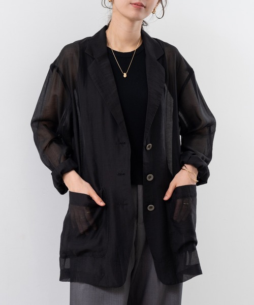 refinedworks（リファインドワークス）の「【refinedworks】 シアー 感が魅力的な テーラード サマー ジャケット（テーラードジャケット・レディース・ブラック/アイボリー/カーキ・FREE）」の10枚目の写真