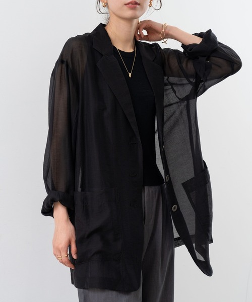 refinedworks（リファインドワークス）の「【refinedworks】 シアー 感が魅力的な テーラード サマー ジャケット（テーラードジャケット・レディース・ブラック/アイボリー/カーキ・FREE）」の11枚目の写真