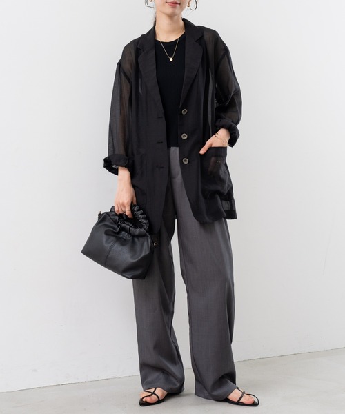 refinedworks（リファインドワークス）の「【refinedworks】 シアー 感が魅力的な テーラード サマー ジャケット（テーラードジャケット・レディース・ブラック/アイボリー/カーキ・FREE）」の12枚目の写真