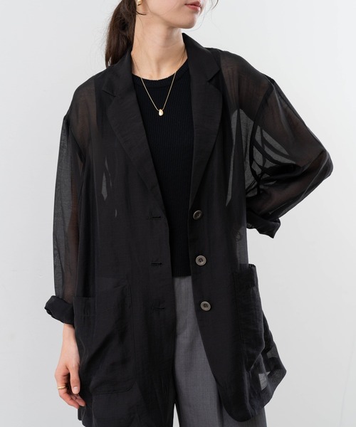 refinedworks（リファインドワークス）の「【refinedworks】 シアー 感が魅力的な テーラード サマー ジャケット（テーラードジャケット・レディース・ブラック/アイボリー/カーキ・FREE）」の13枚目の写真