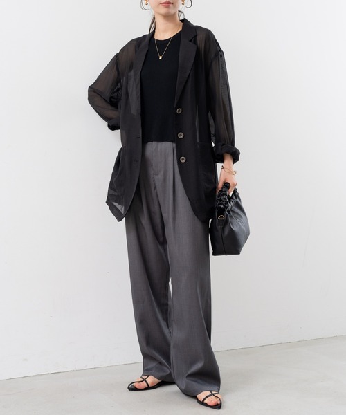 refinedworks（リファインドワークス）の「【refinedworks】 シアー 感が魅力的な テーラード サマー ジャケット（テーラードジャケット・レディース・ブラック/アイボリー/カーキ・FREE）」の14枚目の写真