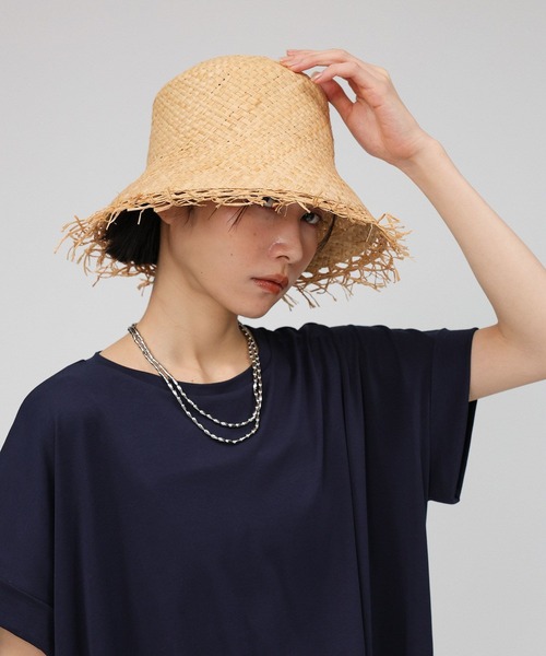 美品　FERRUCCIO VECCHI BABYLONE リボン付き麦わら帽子 FERRUCCIO VECCHI BABYLONE リボン麦わら帽子