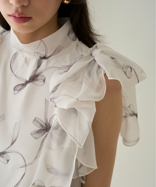 SNIDEL スナイデル　リボンスリーブオーガンシースルーブラウス SNIDEL（スナイデル）の「リボンスリーブオーガンシースルー