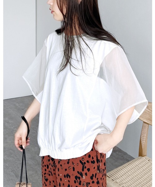 tシャツ オーガンジー切替プルオーバー レディース オーガンジー切替ワイドプルオーバー（Tシャツ/カットソー