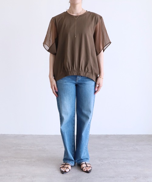 tシャツ オーガンジー切替プルオーバー レディース オーガンジー切替ワイドプルオーバー（Tシャツ/カットソー