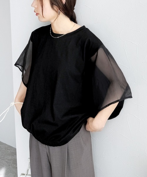 オーガンジー切替ワイドプルオーバー（Tシャツ/カットソー