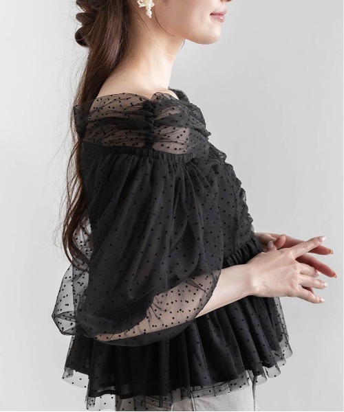 RANDA（ランダ）の「チュールペプラムオフショルブラウス（シャツ/ブラウス・レディース・ブラック/アイボリー/グレー・1/0）」の16枚目の写真