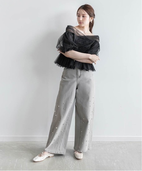 RANDA（ランダ）の「チュールペプラムオフショルブラウス（シャツ/ブラウス・レディース・ブラック/アイボリー/グレー・1/0）」の19枚目の写真