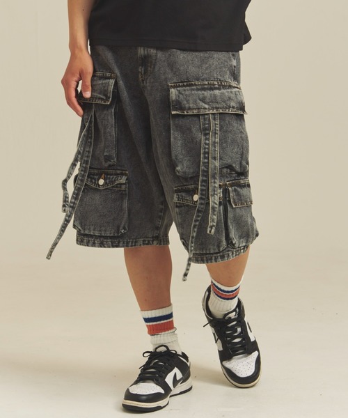 GALLIS ADDICTION（ガリスアディクション）の「GA-10.5OZデニム加工テクノカーゴショーツ（カーゴパンツ・メンズ・インディゴブルー/ブラック・M/L）」の4枚目の写真