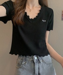 Tシャツ ショート丈 トップス 刺繍ロゴ