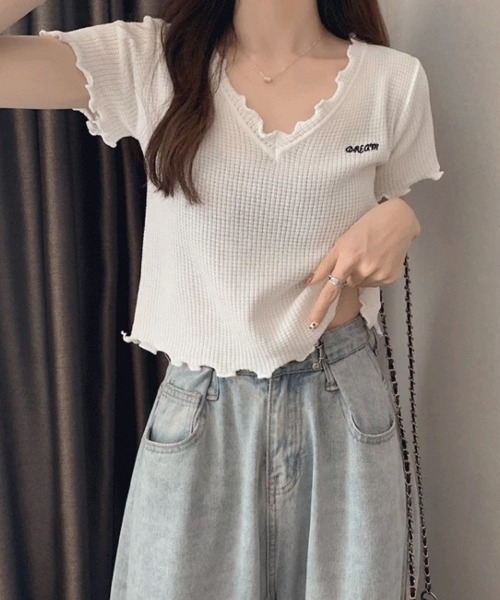 Beststore(ベストストア)の「Tシャツ ショート丈 トップス 刺繍ロゴ(Tシャツ/カットソー・レディース・ホワイト/ブラック/ブルー/ピンク・FREE)」の8枚目の写真