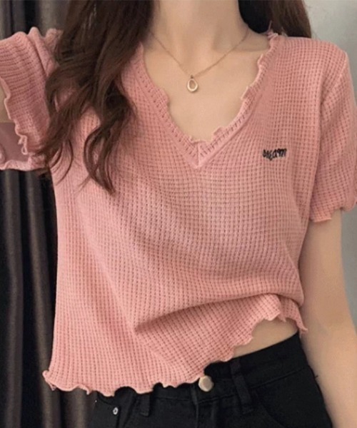 Beststore(ベストストア)の「Tシャツ ショート丈 トップス 刺繍ロゴ(Tシャツ/カットソー・レディース・ホワイト/ブラック/ブルー/ピンク・FREE)」の18枚目の写真